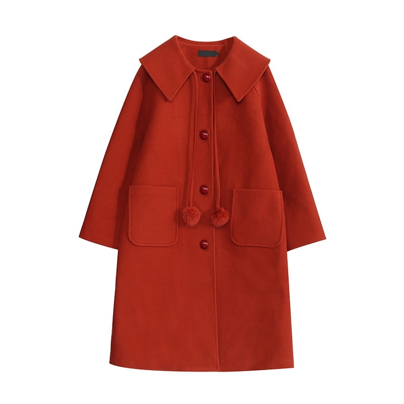 2324-0013 โค้ทกันหนาวไซส์ใหญ่ ผ้าวูล คอตุ๊กตา น่ารัก