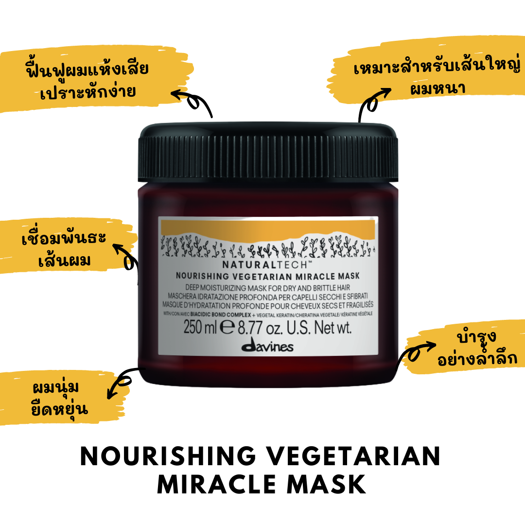 DAVINES NATURALTECH NOURISHING Vegetarian Miracle Mask 250g มาส์คบำรุงและฟื้นฟูโครงสร้างอย่างล้ำลึกให้แก่หนังศีรษะที่แห้งลอกและเส้นผมที่แห้งเสียได้ดีกว่าเดิม