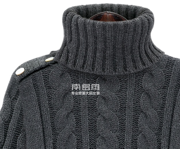 PreOrderคนอ้วน - เสื้อไหมพรมกันหนาวไซส์ใหญ่ เสื้อไหมพรมคอเต่ายืด แต่งกระดุมข้างนึง สีเทาเข้ม