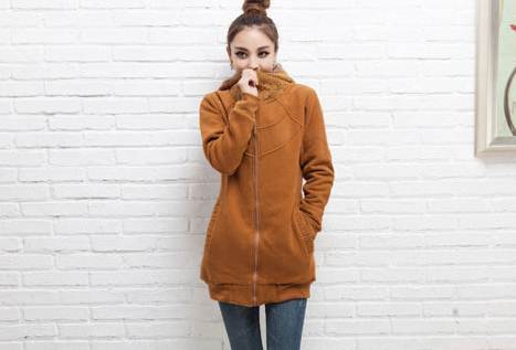 PreOrderไซส์ใหญ่ - เสื้อกันหนาวไซส์ใหญ่ คนอ้วน ผ้าฝ้าย มี Hood แต่งผ้าลูกไม้ที่หมวกและคอ สี : ชมพู / น้ำตาล