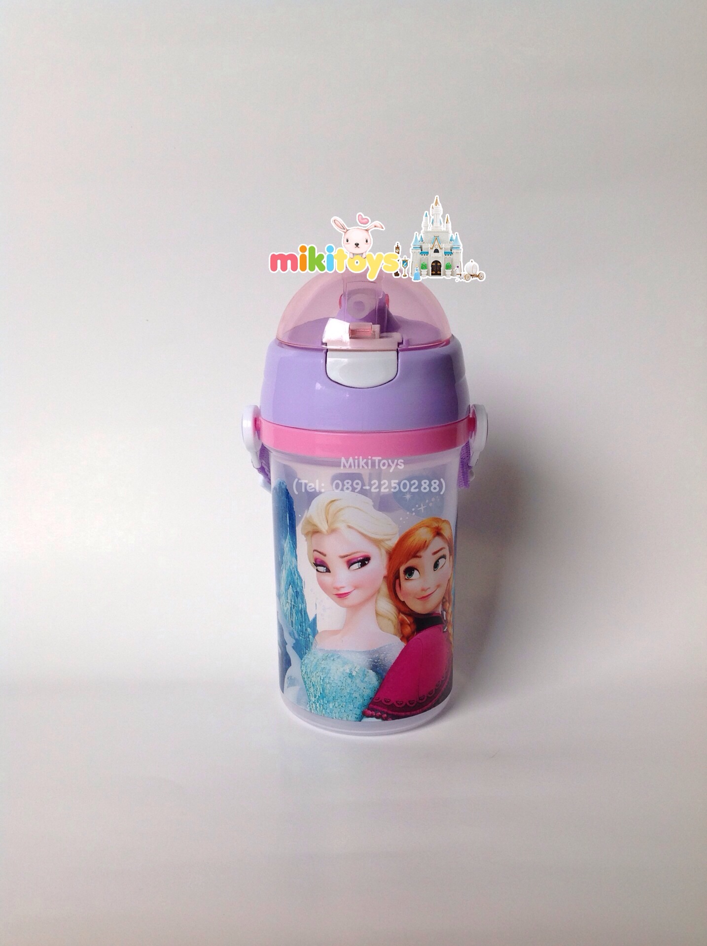 ✅กระติกน้ำเจ้าหญิงโฟรเซ่น Frozen Elsa&Anna #FZpp500 สีม่วง สายสะพายสีม่วง **BPA Free ปลอดภัยกับเด็กๆค่ะ