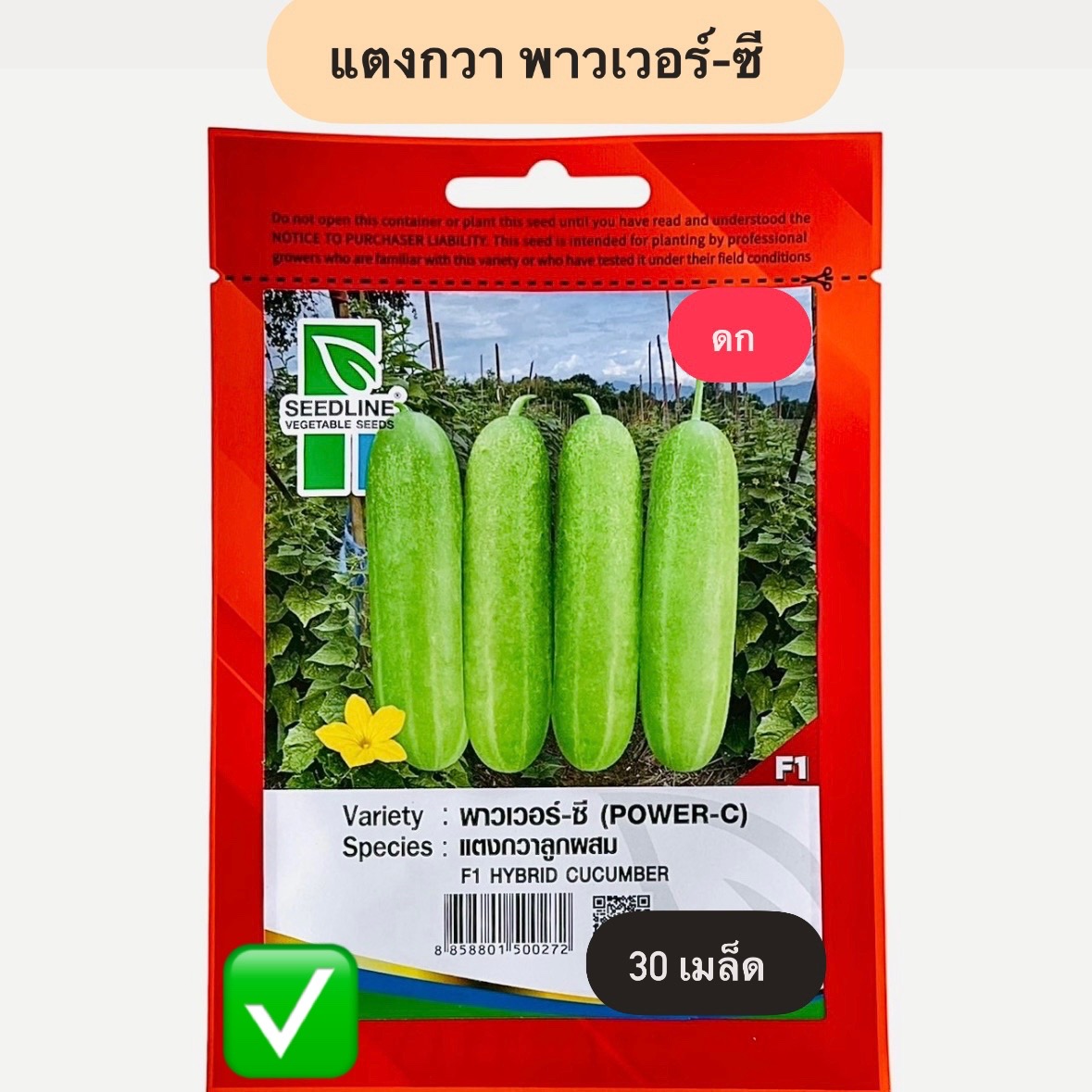 แตงกวา พาวเวอร์-ซี ดก (30 เมล็ด)
