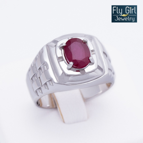 แหวนชาย พลอยทับทิมแท้ เงินแท้ชุบทองคำขาว