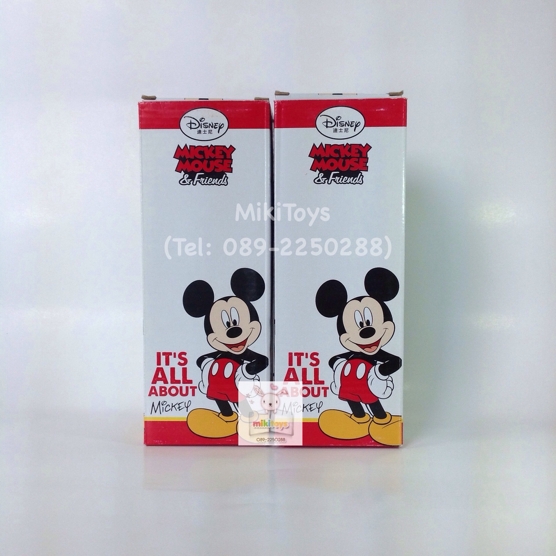 กระติกน้ำมิกกี้เมาส์ Mickey Mouse สีขาวขอบเทา ปุ่มกดสีเขียว รุ่นกดแล้วฝาเด้ง เก็บอุณหภูมิ