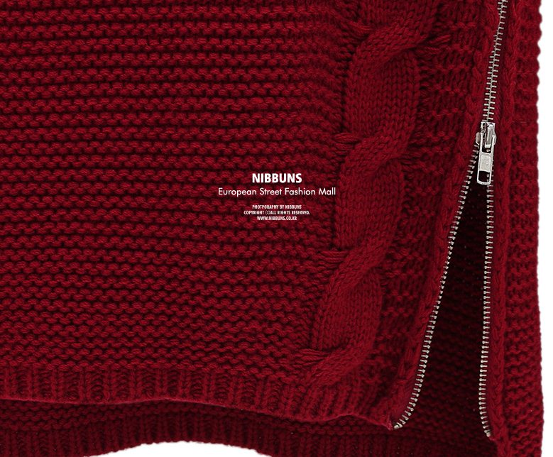 PreOrderคนอ้วน - เสื้อกันหนาวแฟชั่น ไซส์ใหญ่ คนอ้วน เสื้อไหมพรมถักลาย แต่งซิบด้านข้าง สี : น้ำเงิน / ไวน์แดง