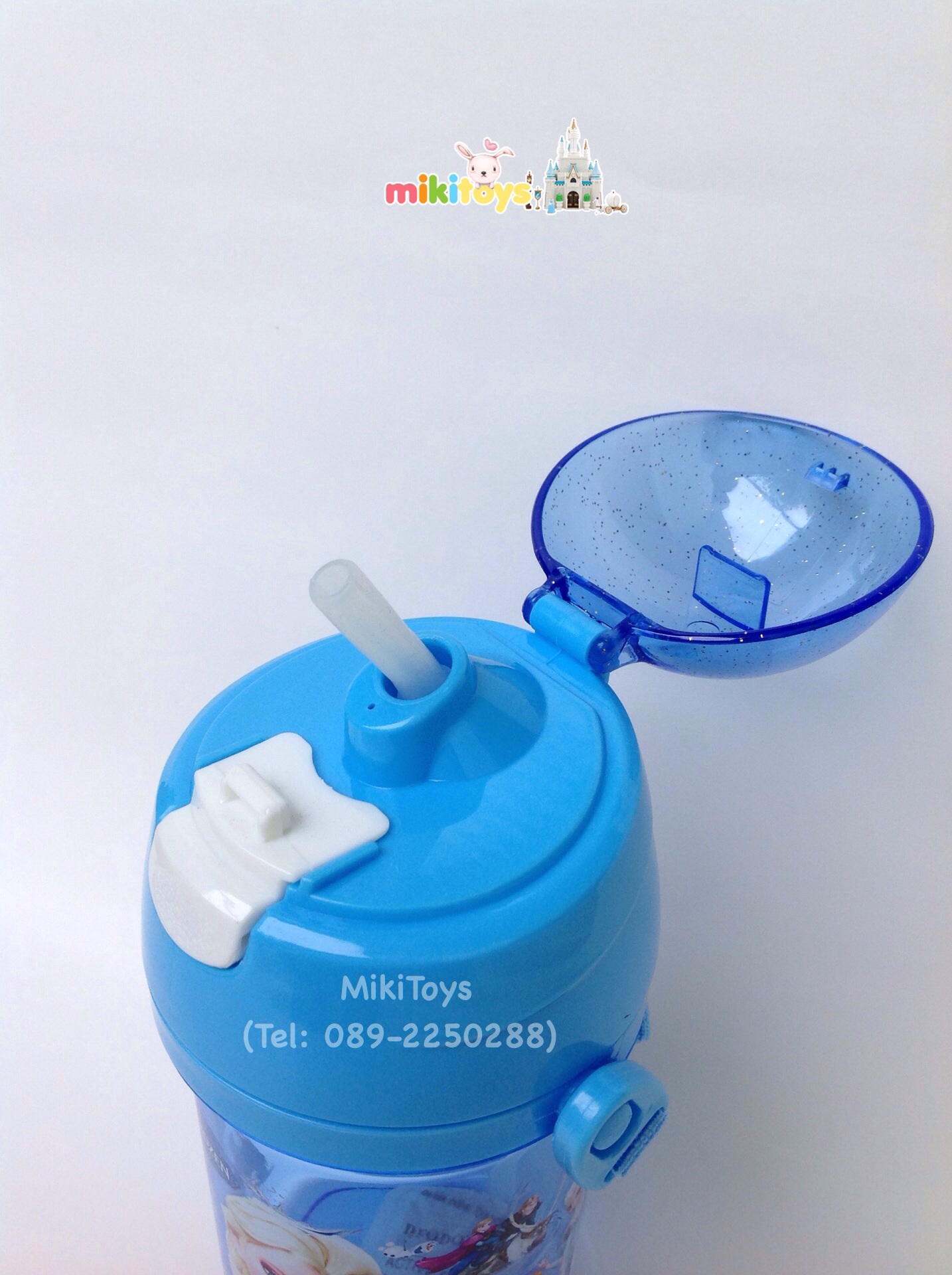 กระติกน้ำโฟรเซ่น Frozen เอลซ่า&อันนา( Anna&Elsa) สีฟ้าใส 400ml. รุ่นฝาเด้ง หลอดในตัว ลายสกรีนสวย **BPA Free ปลอดภัยค่ะ