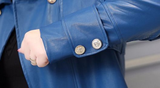 PreOrderเสื้อผ้าคนอ้วน - เสื้อโค้ท หนัง Pu ตัวยาว สี : น้ำเงิน / ดำ