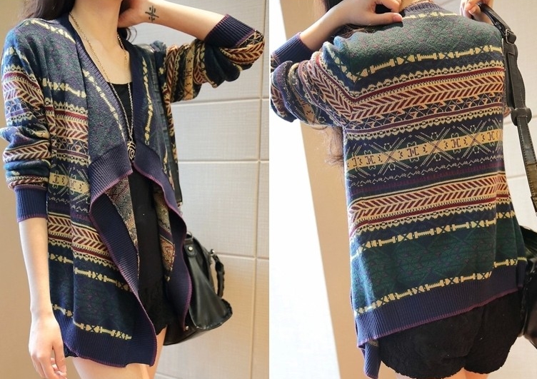 Pre Order - เสื้อคลุมกันหนาวแฟชั่นเกาหลี เสื้อคลุมไหล่เวตเตอร์แขนยาว ลายสวย ๆ