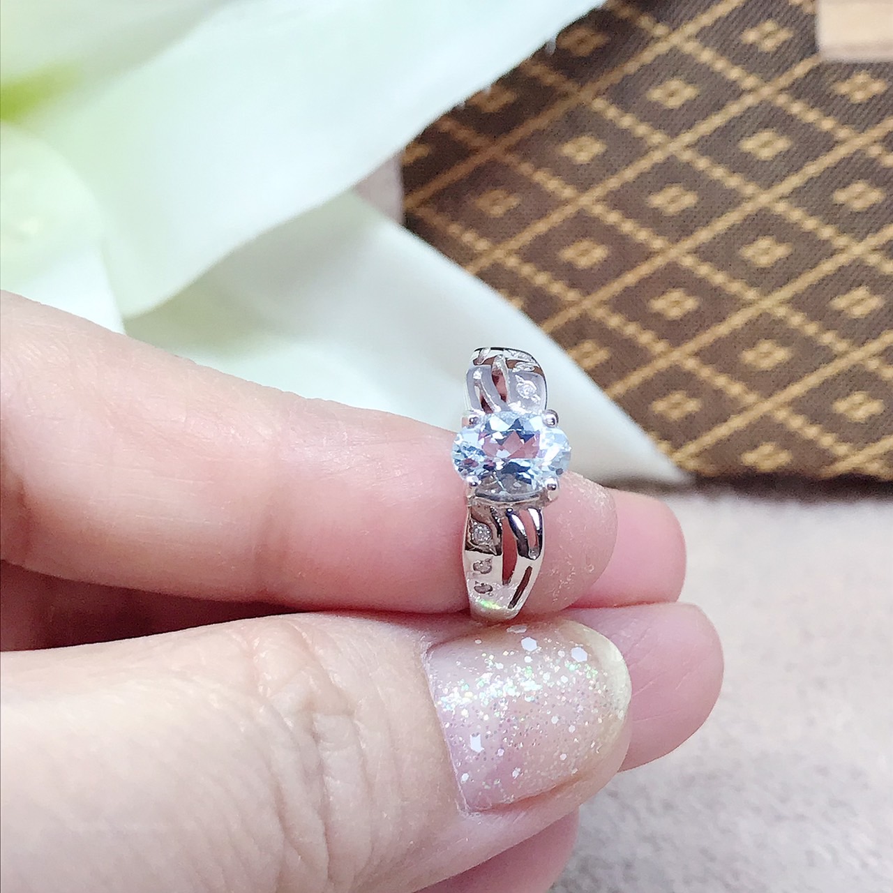 แหวนเงินแท้ พลอยอะความารีนแท้(ราศีมีน)