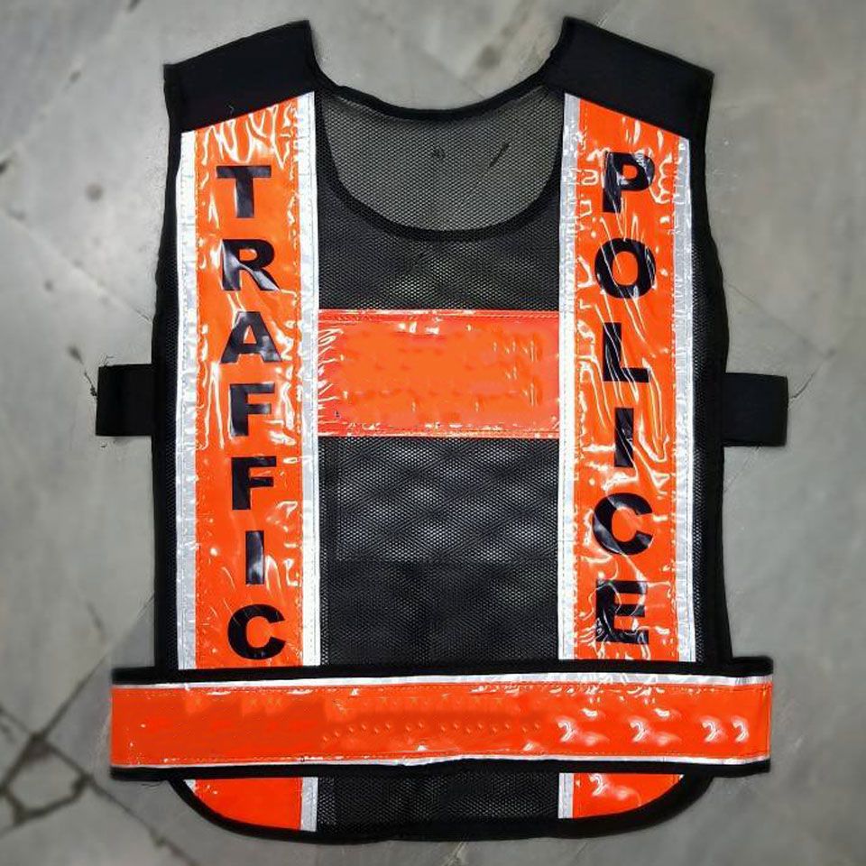 เสื้อสะท้อนแสง ดำแถบส้ม ตำรวจจราจร