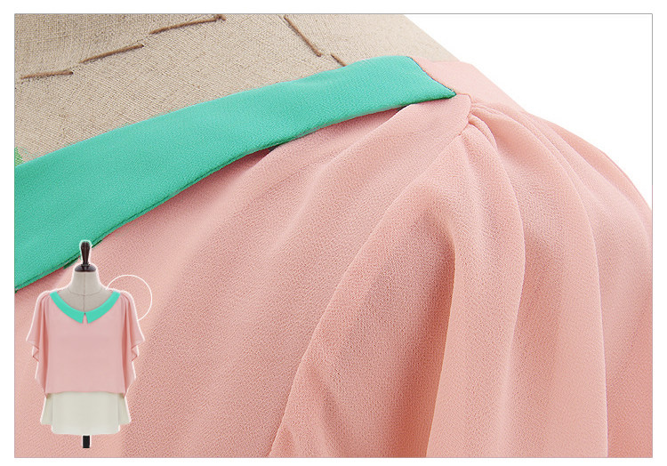 ##พร้อมส่ง## เสื้อแฟชั่นไซส์ใหญ่ ผ้าชีฟอง คอปก เป็นผ้าสองชั้น ทรงค้างคาว สีชมพู