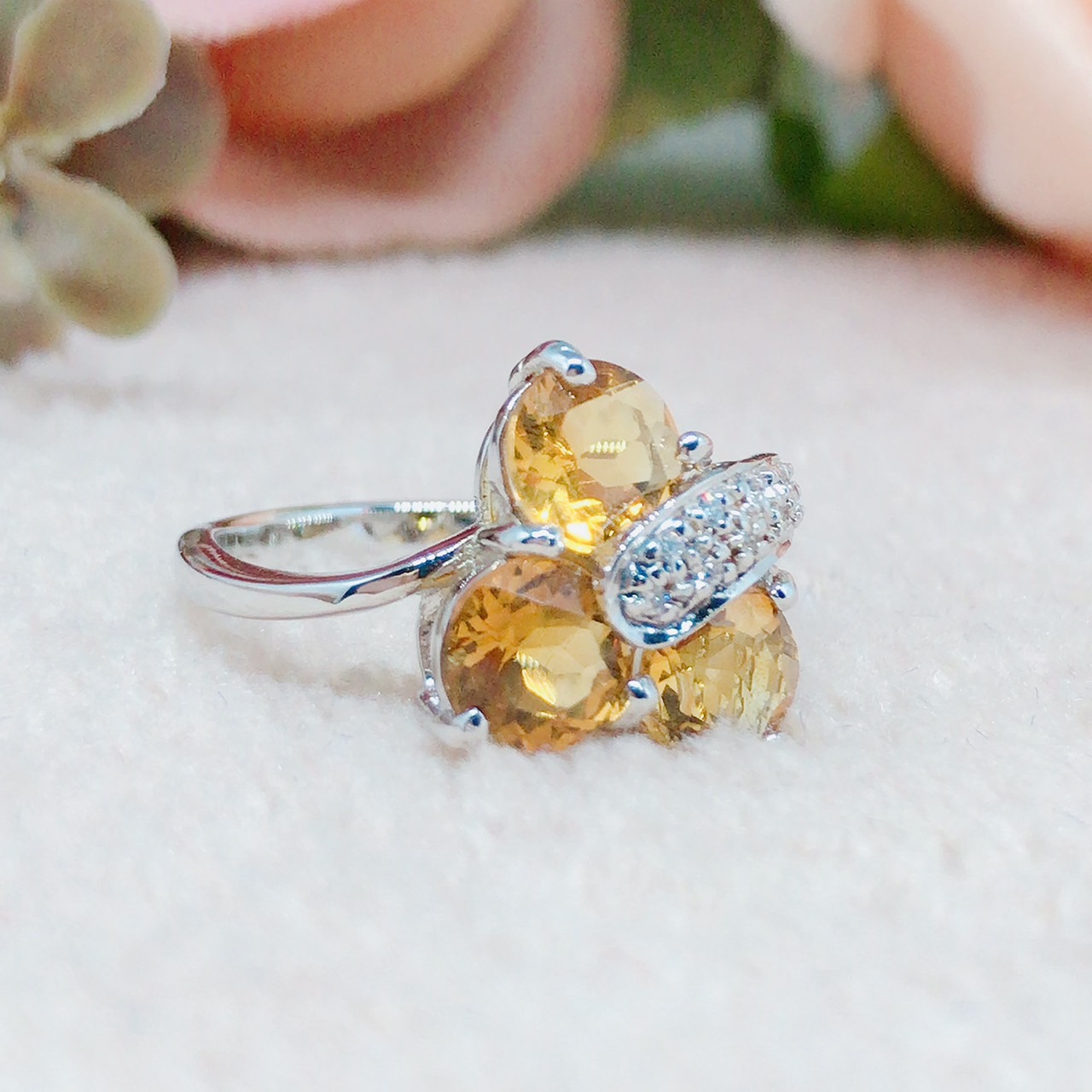 แหวนเงินแท้ พลอยซิทรีนแท้(ราศีพิจิก)