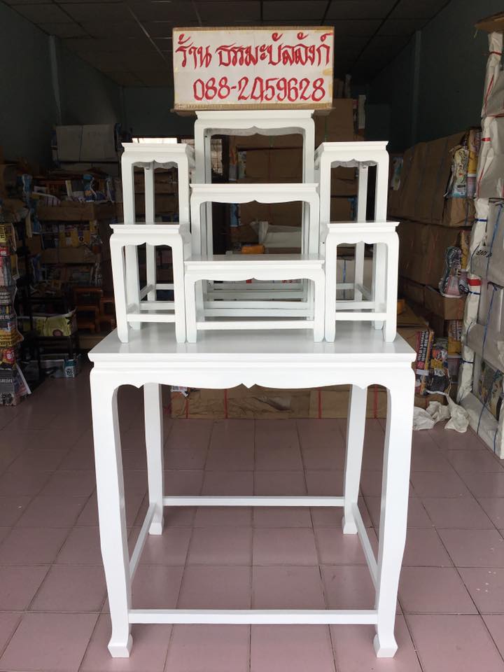 โต๊ะหมู่บูชา 7 หน้า 6 แบบเรียบ สีขาว ฐานขาสูง 70 ซม.