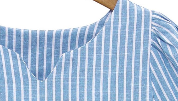 ##พร้อมส่ง## เสื้อแฟชั่นคนอ้วน ไซส์ใหญ่ เสื้อเชิ้ตแต่งลายยาว ผ้าฝ้ายโพลิเอสเตอร์ แขนสั้น สีน้ำเงิน