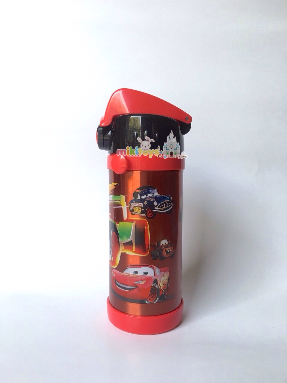 กระติกน้ำ คาร์ แมคควีน Cars McQueen'95 สีแดง ขนาด350ml. รุ่นกดแล้วฝาเด้ง พร้อมตัวล็อค2ชั้น