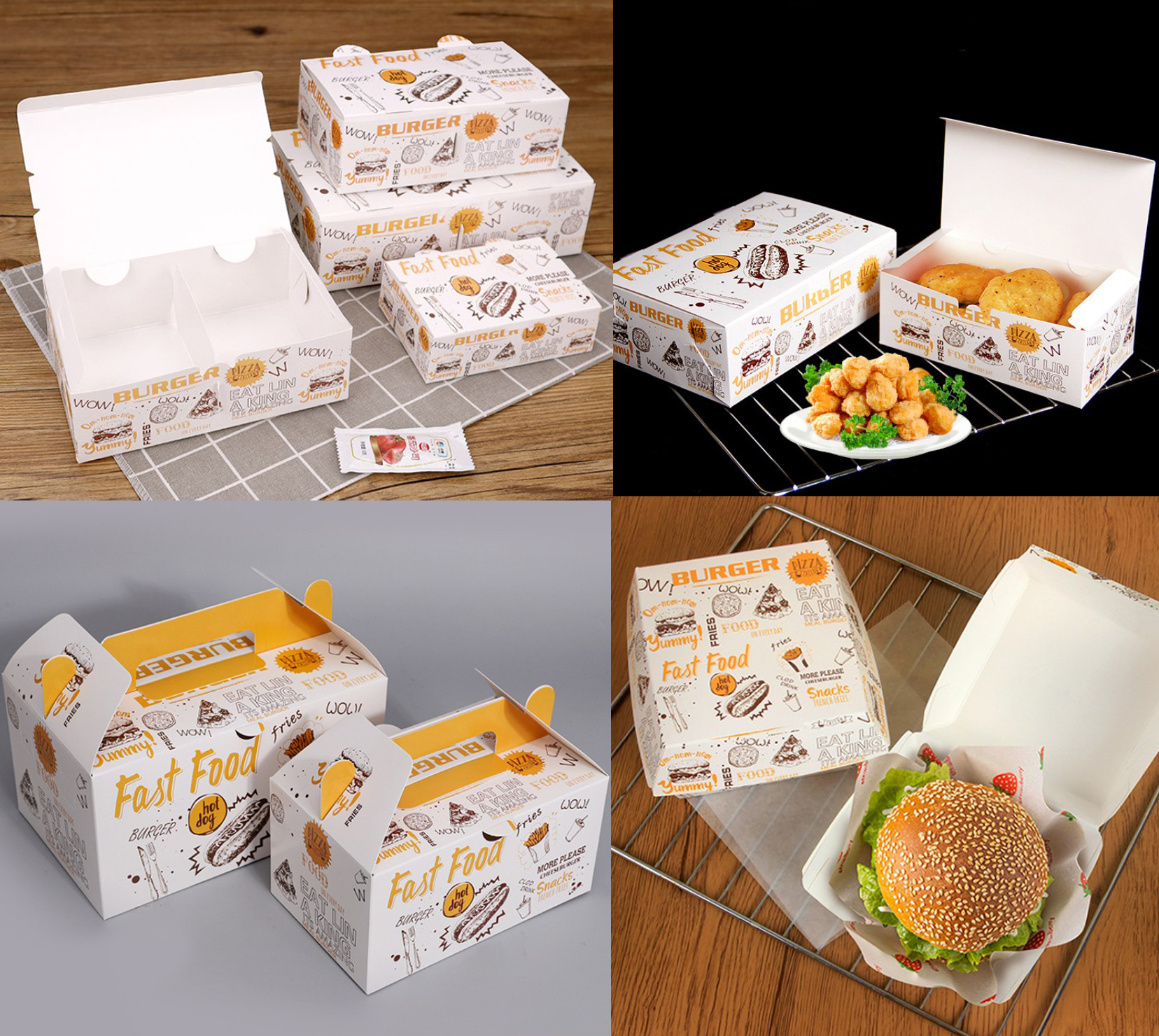 กล่องใส่เบอร์เกอร์-อาหารทอด กระดาษ Food Grade เคลือบกันไขมัน แพ็ค 50 ชิ้น