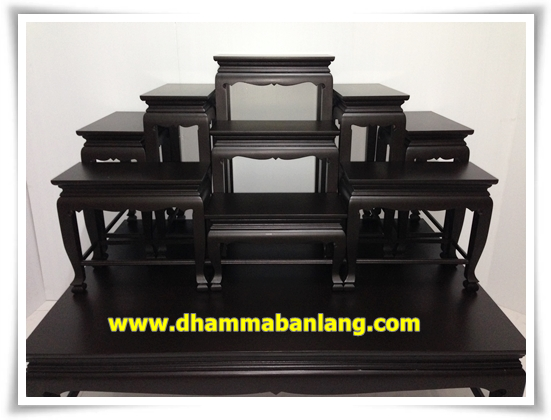 โต๊ะหมู่บูชา หมู่ 9 หน้า 6 แบบเรียบ ไม้เบญจพรรณ ขาสิงห์ สีโอ๊คด้าน (คลิ๊กดูขนาด)