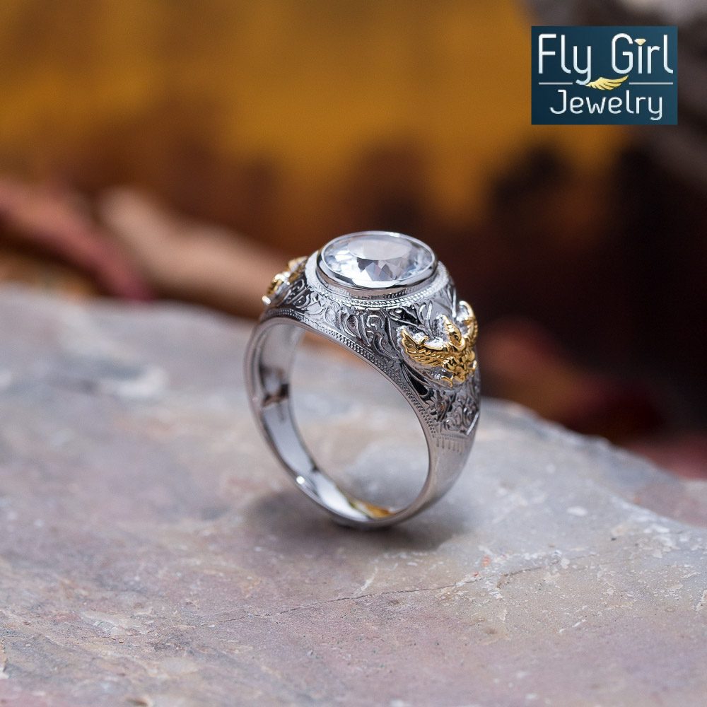 แหวนครุฑพลอยไวท์ควอตซ์แท้(ราศีเมษ) เงินแท้ชุบทอง2กษัตริย์ ค้ำคูณดวงชะตาให้สว่างไสว เจิดจ้า ด้วยใจ เป็นมหากุศล ถึงกับมีชัยชนะในทุกสรรพสิ่ง (พลอยคนเกิดวันพุธกลางคืน)