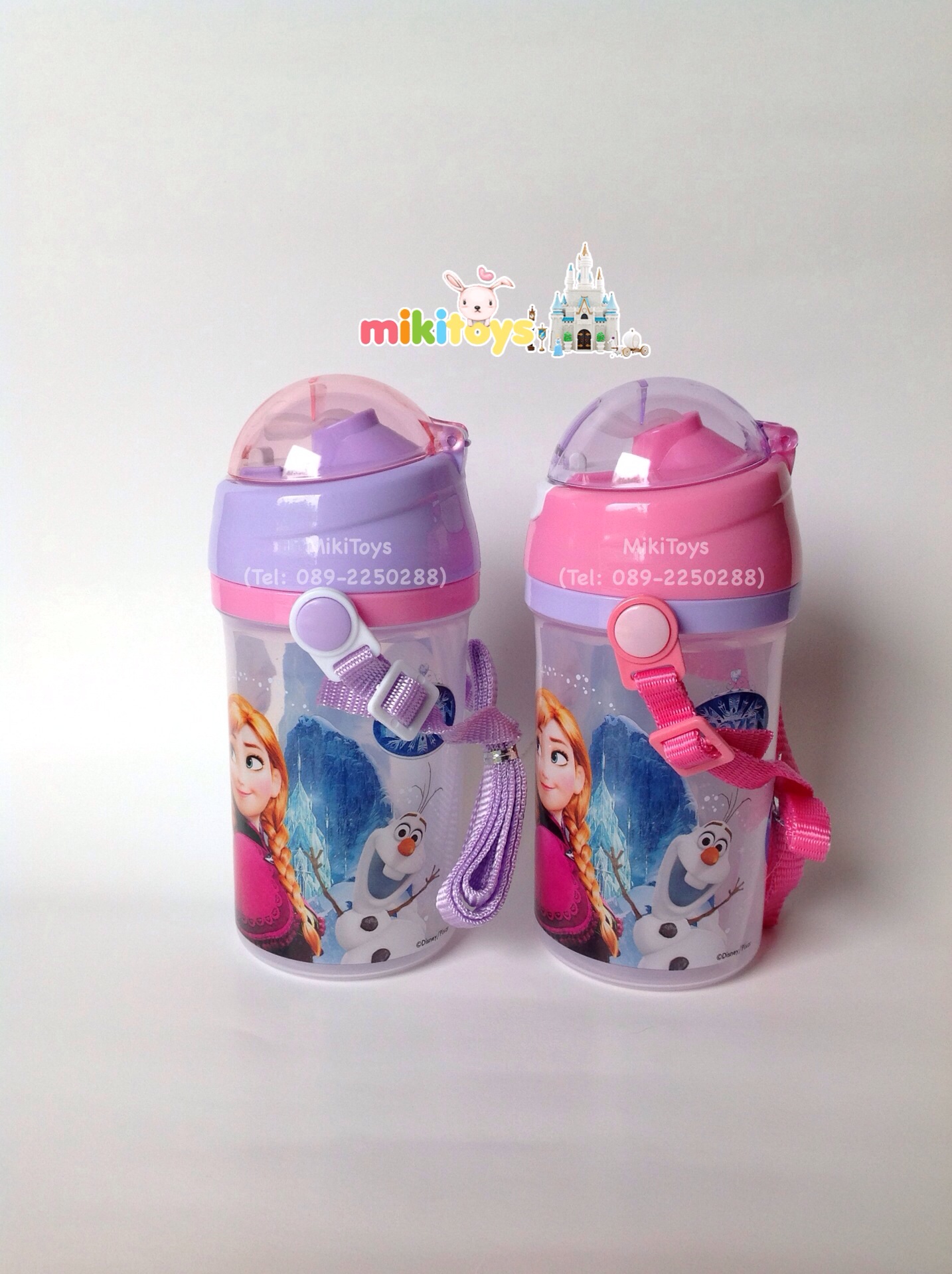 ✅กระติกน้ำเจ้าหญิงโฟรเซ่น Frozen Elsa&Anna #FZpp500 สีม่วง สายสะพายสีม่วง **BPA Free ปลอดภัยกับเด็กๆค่ะ