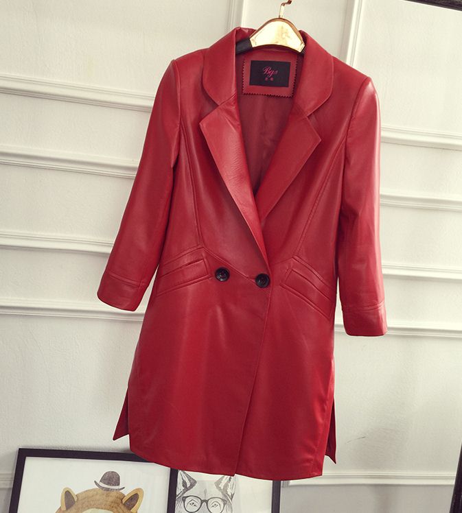 PreOrderเสื้อผ้าคนอ้วน - เสื้อโค้ท แจ็คเก็ตสูทหนัง Pu สี : แดง / ดำ