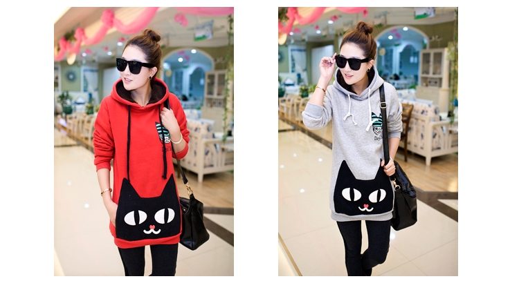 Pre Order - เสื้อกันหนาวแฟชั่นสไตล์เกาหลี ข้างในเป็นผ้ากำมะหยี่ หนา อุ่น สีเทา / สีแดง