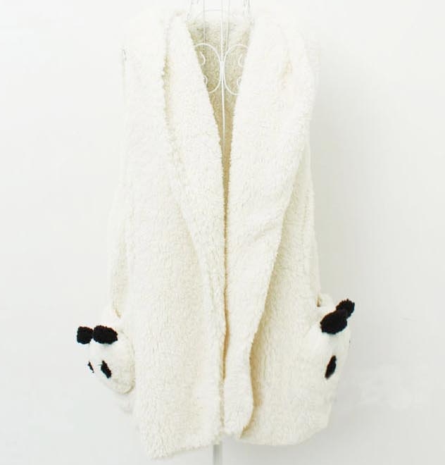 Pre Order - เสื้อกันหนาว-เสื้อเวตเตอร์แฟชั่น หนานุ่ม กระเป๋าสองข้างเป็นหมีแพนด้าน่ารัก สีดำ / สีน้ำตาล / สีขาว