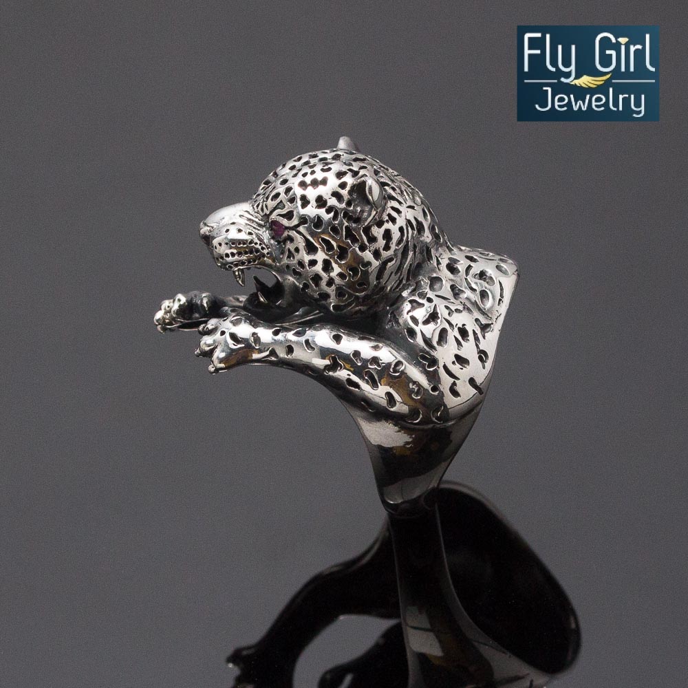 แหวนเสือ แหวนปีขาล แหวนชายเงินแท้ พลอยทับทิมแท้