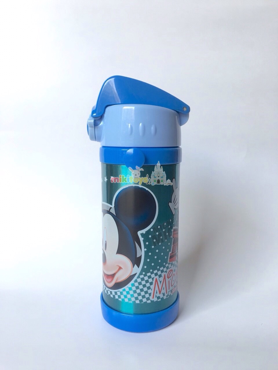 กระติกน้ำมิกกี้เมาส์ Mickey Mouse 1928 สีฟ้าขนาด350ml. รุ่นกดแล้วฝาเด้ง พร้อมตัวล็อค2ชั้น เก็บอุณหภูมิ