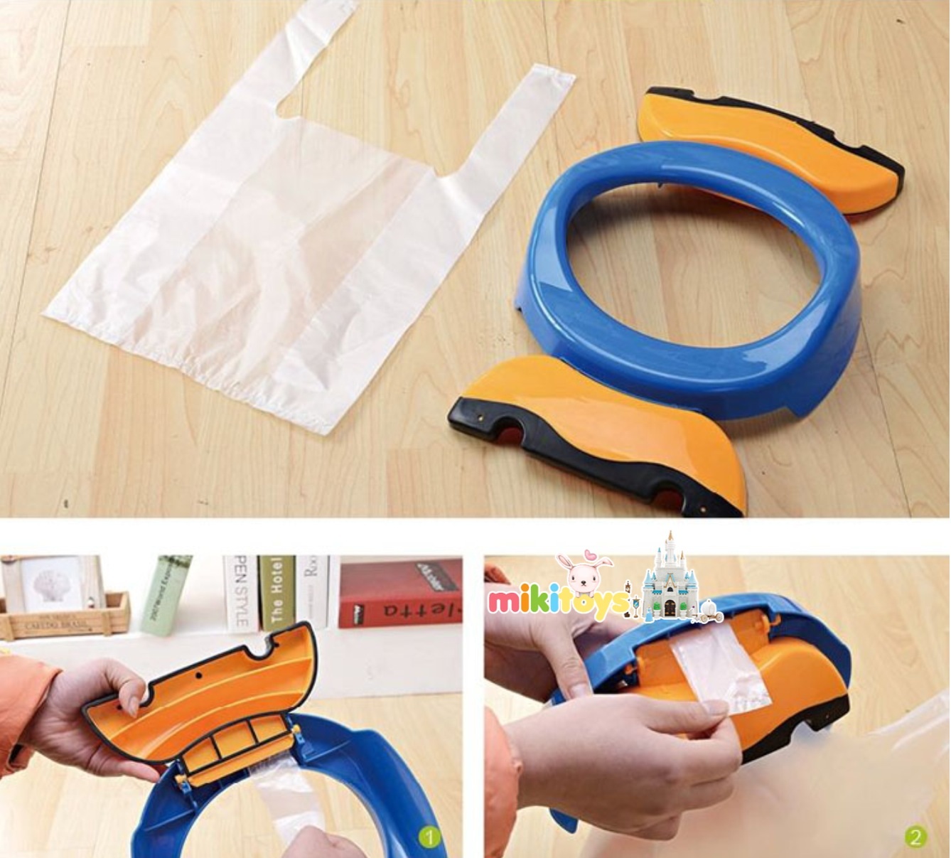 2IN1 Travel Potty & Trainer Seat ที่รองชักโครก กระโถนเด็กแบบพกพา (วางบนชักโครกได้/ตั้งบนพื้นได้)**ฟรีค่าจัดส่ง