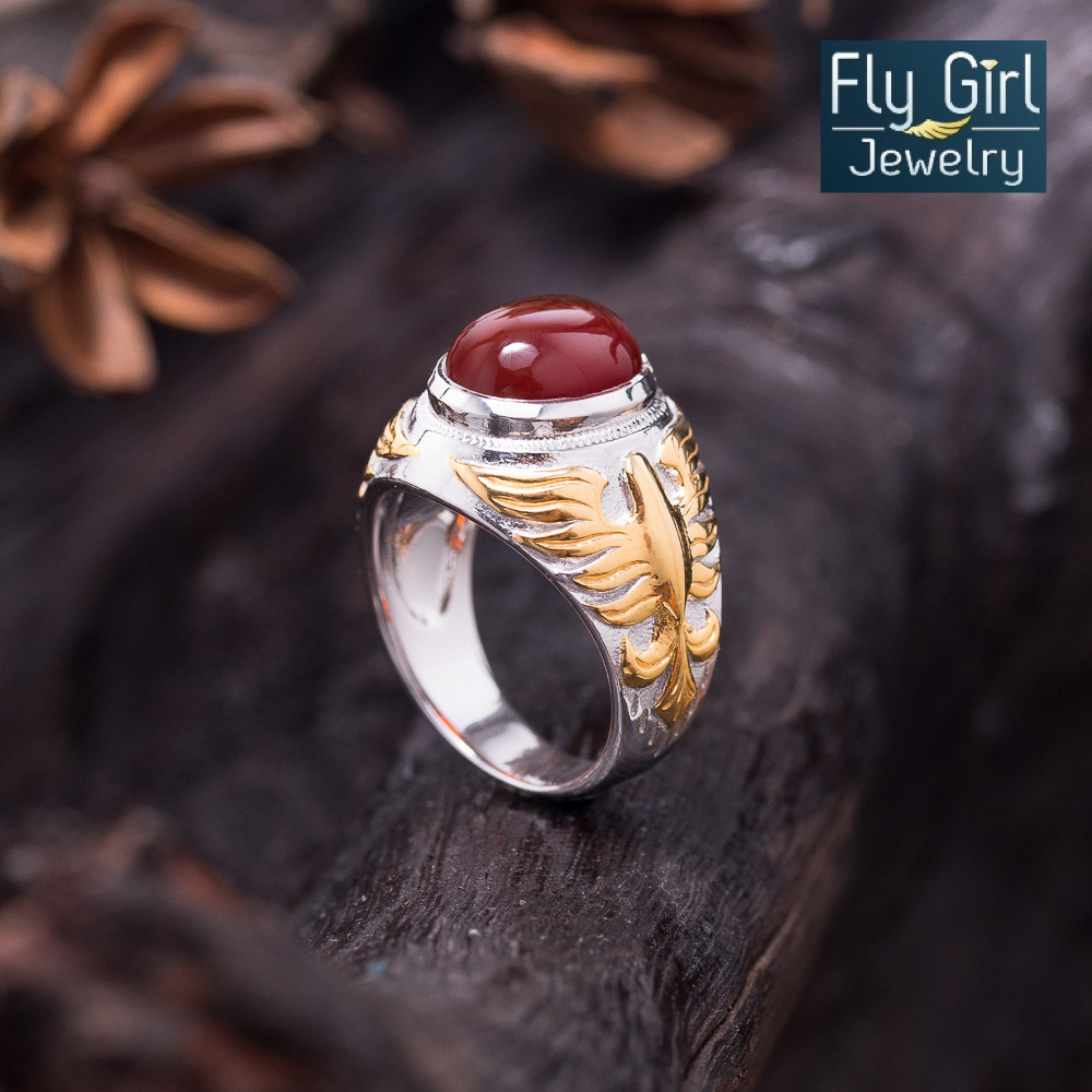 แหวนพญาอินทรีย์พลอยคาร์เนเลียนแท้ (ประจำวันพฤหัส) เงินแท้ งานสวยเกรดพรีเมี่ยม แหวนชาย