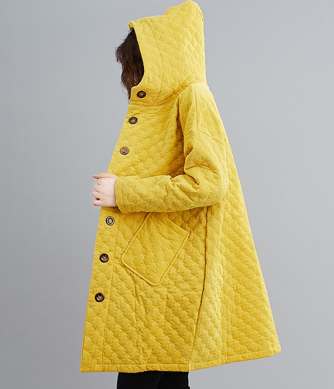 CO-012 โค้ทกันหนาวผ้าลูกฟูก บุนุ่นด้านใน มีHood สีเหลือง / น้ำเงิน