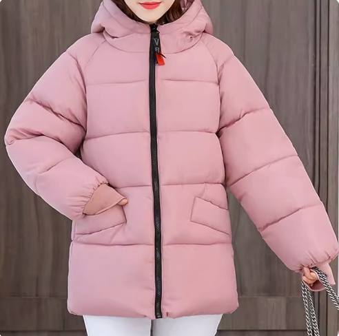 2324-0010 โค้ทกันหนาวไซส์ใหญ่ บุนวม มีHood (นางแบบ3XL) สี : ชมพู ดำ แดง เหลือง ฟ้า