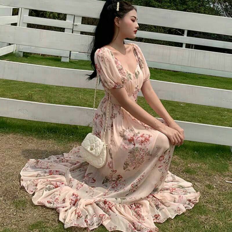 เดรสสไตล์เกาหลี ผ้าชีฟองสีสวยสดใส แพทเทิร์นเป้ะ