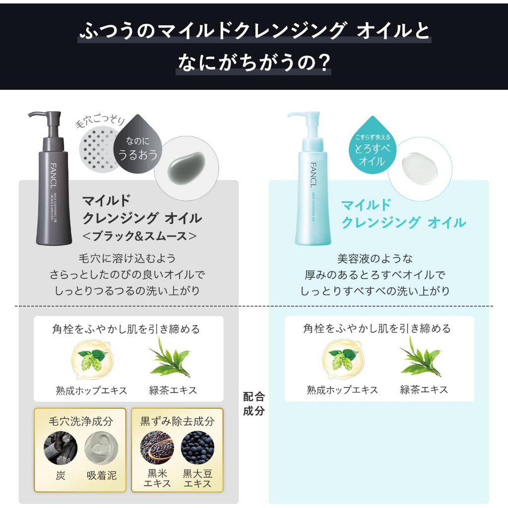 FANCL Mild Cleansing Oil Black & Smooth ฟังเคล คลีนซี่งเจล ถ่าน x โคลนดูดซับ" ล้างเครื่องสำอางค์ขจัดสิวเสียน ขนาด 120ml