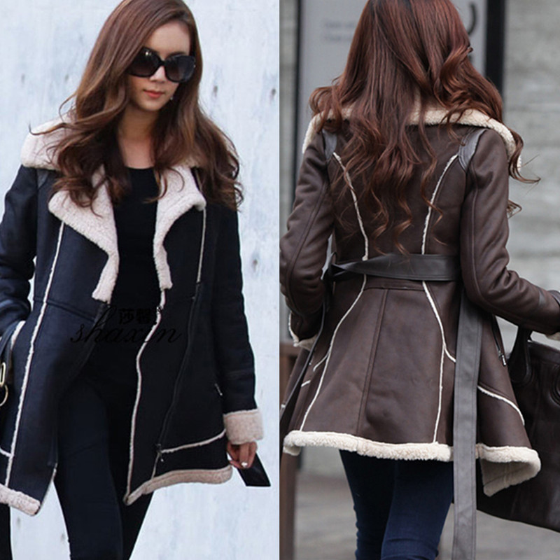 PreOrderคนอ้วน - เสื้อกันหนาว แจ๊คเก็ตหนัง ด้านไหนเป็นหนังสัตว์ สี : น้ำตาล / น้ำเงิน