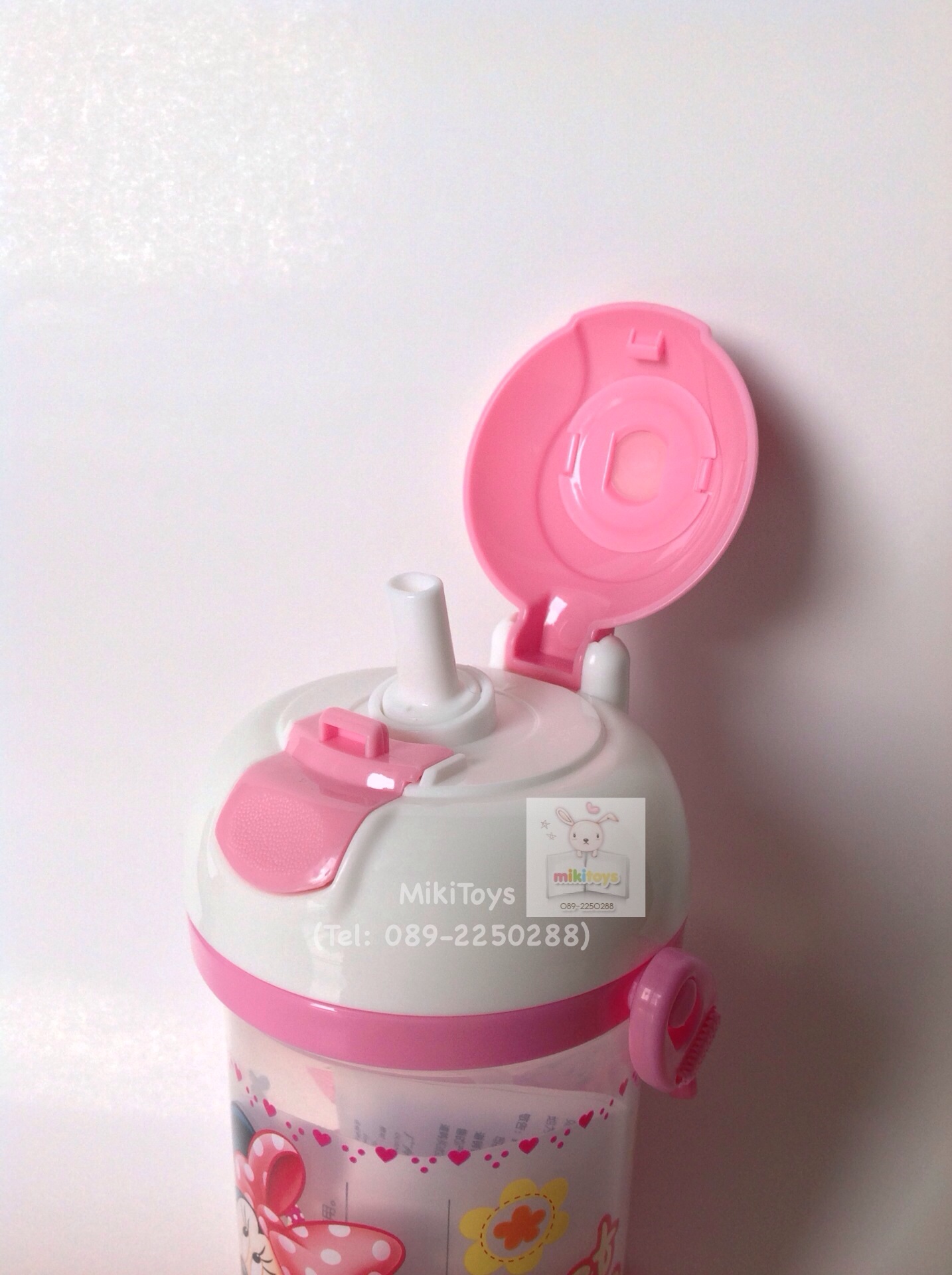 กระติกน้ำ Disney รุ่น Minnie Mouse สีชมพู หลอดในตัว ฝาเด้ง