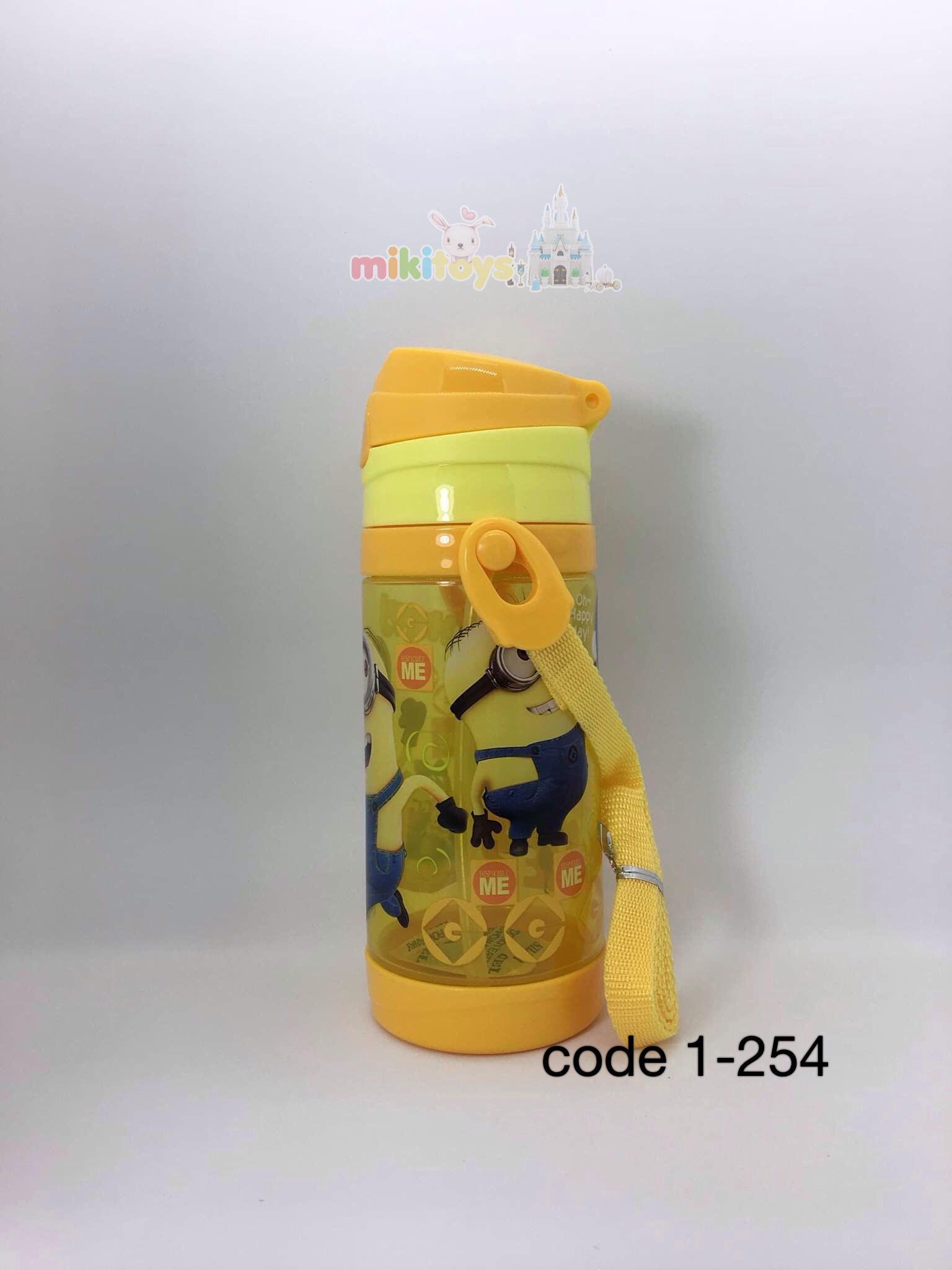 กระติกน้ำเด็ก Minion มินเนี่ยน สีเหลืองแจ่ม^^ รุ่นฝาเด้ง ปุ่มกดสามเหลี่ยม