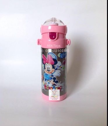 กระติกน้ำมินนี่เมาส์ Disney MinnieMouse สีชมพู-เงิน ลายด้านเดียว --Good Luck Disney Baby-- แถมฟรี!! ถุงหุ้มช่วยรักษาอุณหภูมิ1ถุงและแปรงล้างหลอด1ชิ้นค่ะ^^