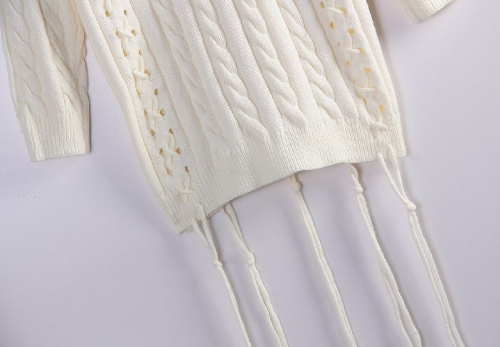 PreOrderเสื้อผ้าคนอ้วน - เสื้อกันหนาวคนอ้วน ไซส์ใหญ่ เสื้อไหมพรม ไม่หนาถักลายสีขาว