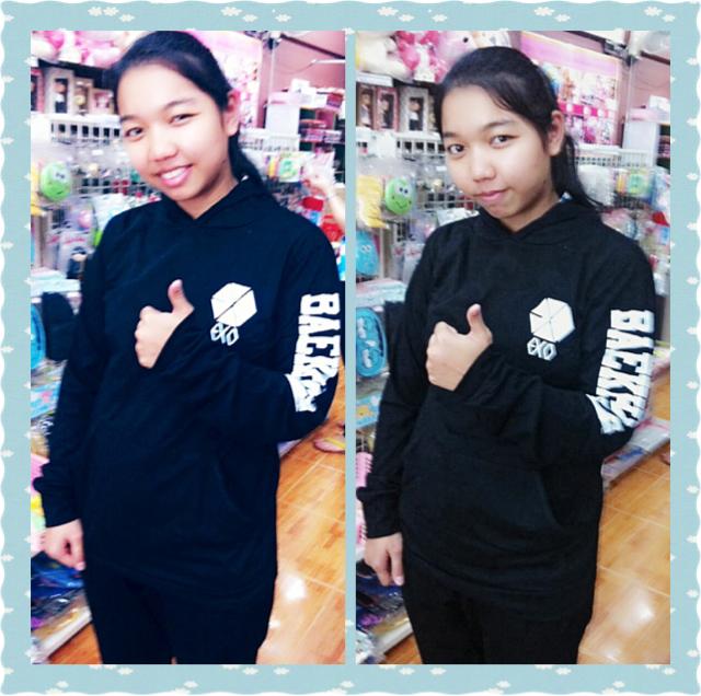 เสื่้อ Hood (มีหมวก)แขนยาว สีดำCotton พิมพ์เฟล็กซ์