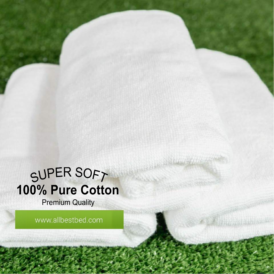 ผ้าขนหนูโรงแรม ขนคู่ สีขาว Pure Cotton100% เกรด A ทอขอบในตัว