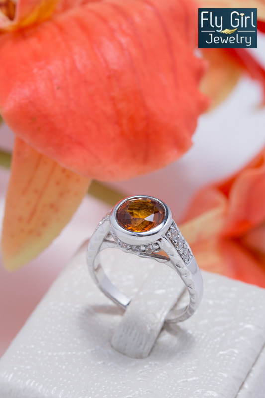 แหวนเงินแท้ พลอยซิทรีนแท้(ราศีพิจิก)