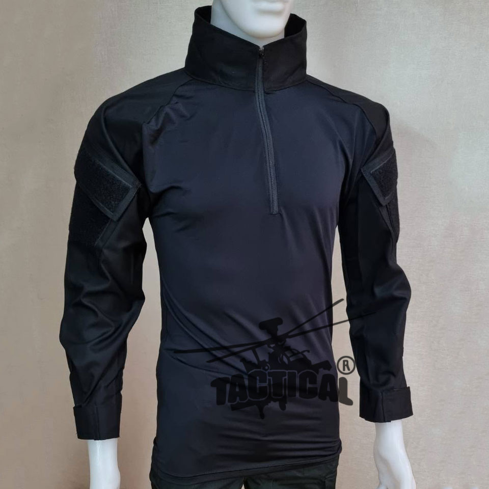 เสื้อ Combat Shirt ดำ ผ้าสิงห์คู่ นุ่ม