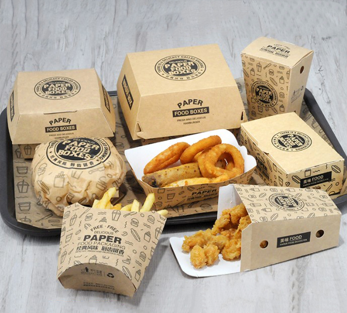 กล่องใส่เบอร์เกอร์-อาหารทอด กระดาษ Food Grade เคลือบกันไขมัน (grease-proof paper) แพ็ค 50 ชิ้น