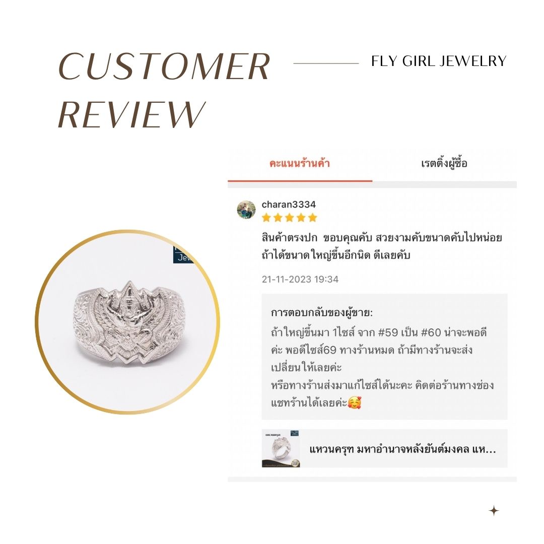 แหวนครุฑเงินแท้ ด้านหลังพระบรมฉายาลักษณ์ ร.5 ยันต์มงคล สีทองและสีเงิน