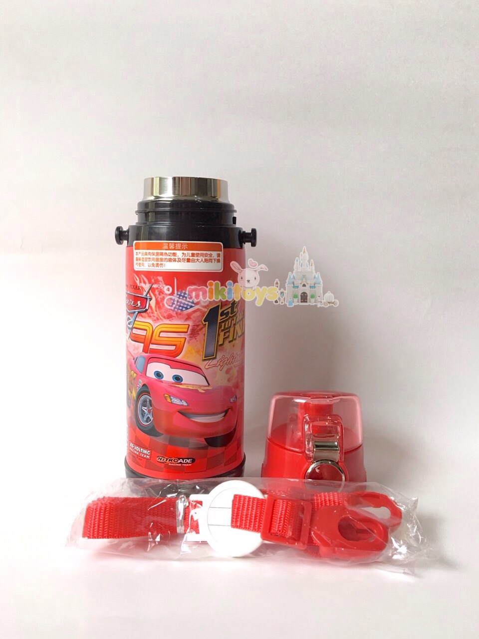 กระติกน้ำเก็บความเย็น รุ่นยกดื่ม คาร์ แมคควีน สีแดง DisneyRED Cars McQueen (1st to the finish) ระบบตัวล็อค2ชั้น