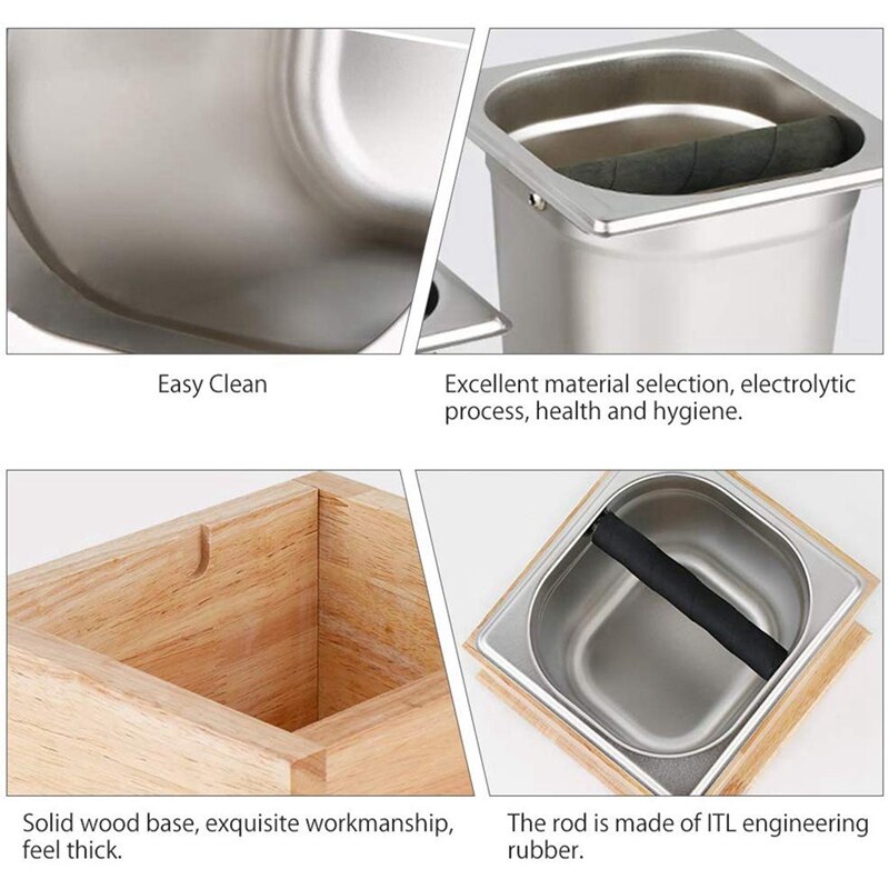 อ่างเคาะกากกาแฟ+กล่องไม้ตั้งอ่างเคาะกาก สูง 17 ซม. รหัส 2433