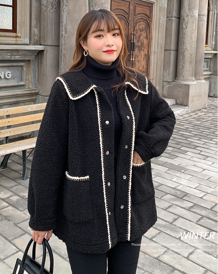 CS0002 เสื้อกันหนาวไซส์ใหญ่ ขนแกะ สีดำ