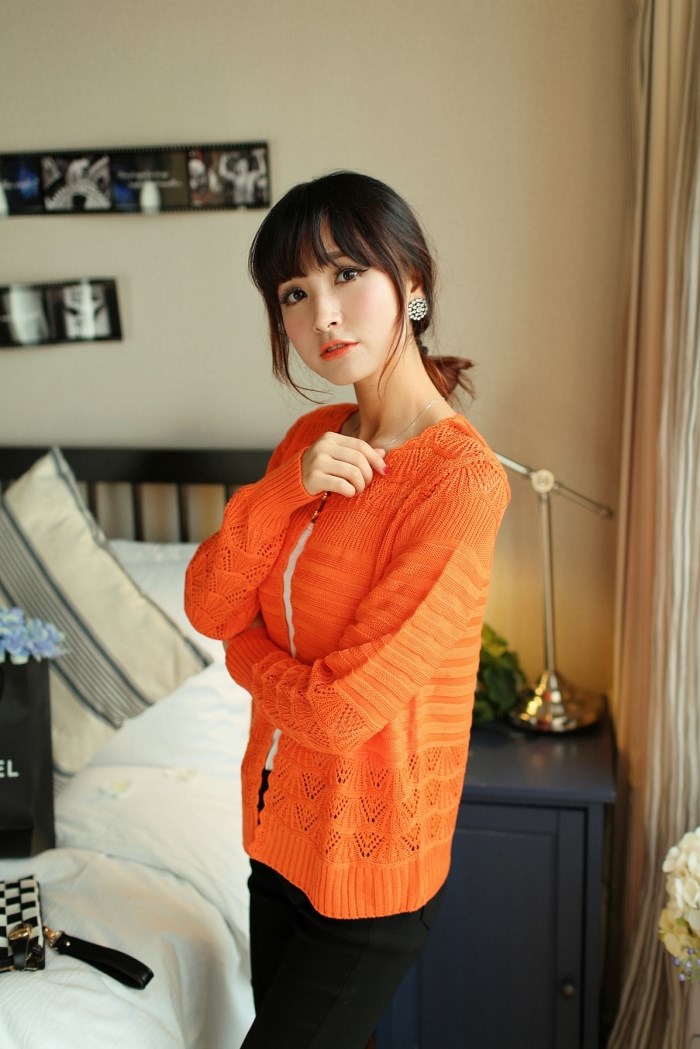 Pre Order - เสื้อกันหนาวแฟชั่นสไตล์เกาหลี ไหมพรมบาง สบาย ๆ : สีม่วง / สีครีม / สีดำ / สีส้ม / สีชมพู