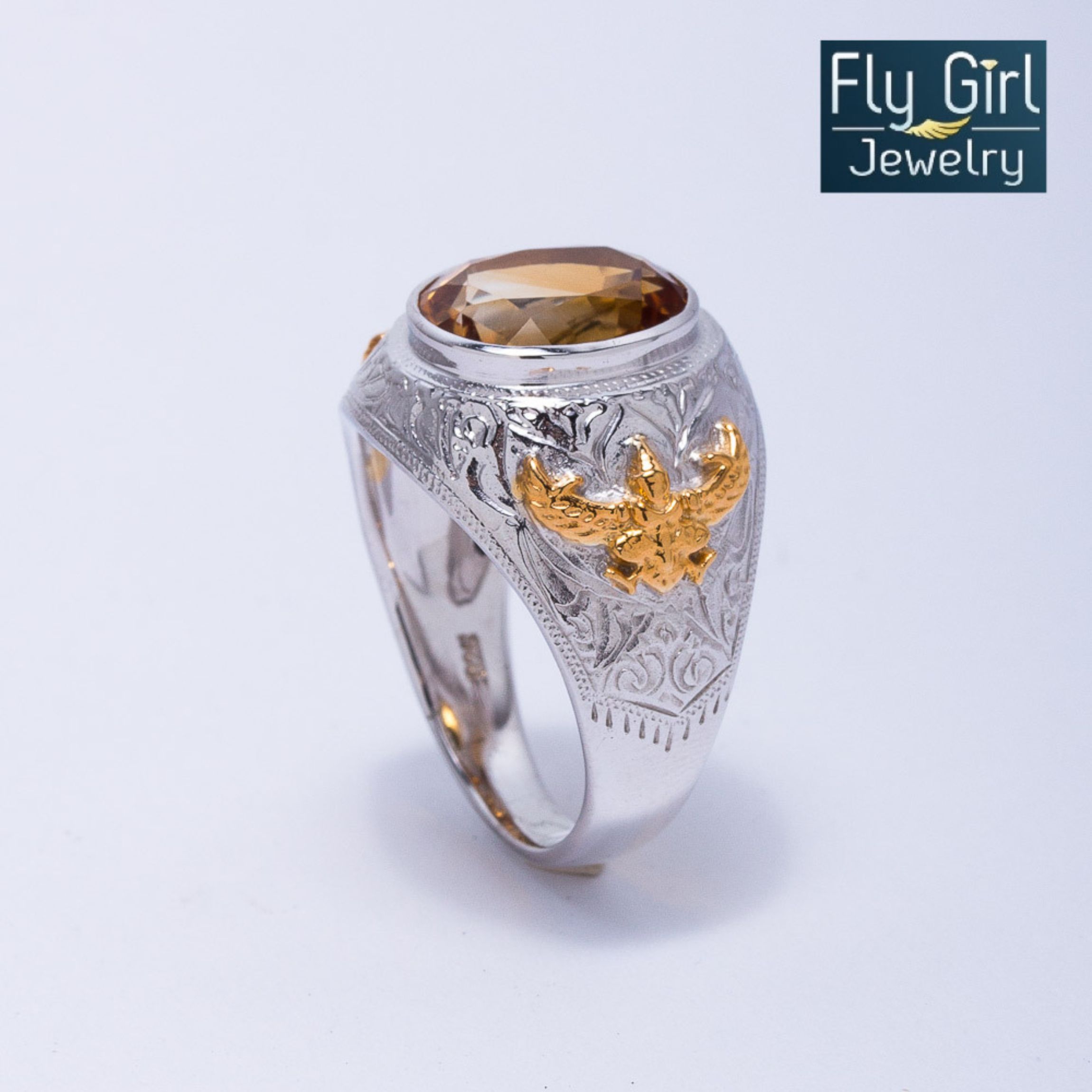 แหวนครุฑเงินแท้พลอยซิทรีนแท้ (ราศีพิจิกหรือเกิดวันจันทร์) ช่วยปกป้องคุ้มครองควรมีไว้สักวง